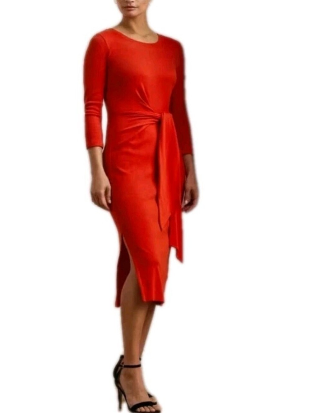 Lauren Ralph Lauren Size XXL Red Tie Ribbed Crewneck Midi Dress Msrp $145